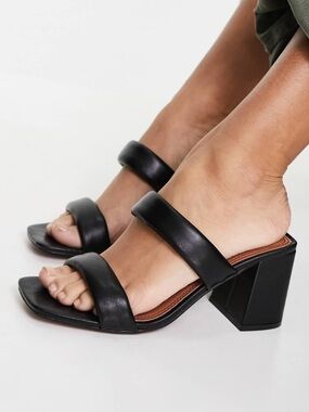 Black Padded Mid Heel Mules